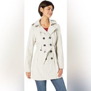Sebby Collection Light Grey Water-Resistant Trench Coat – Size 2X